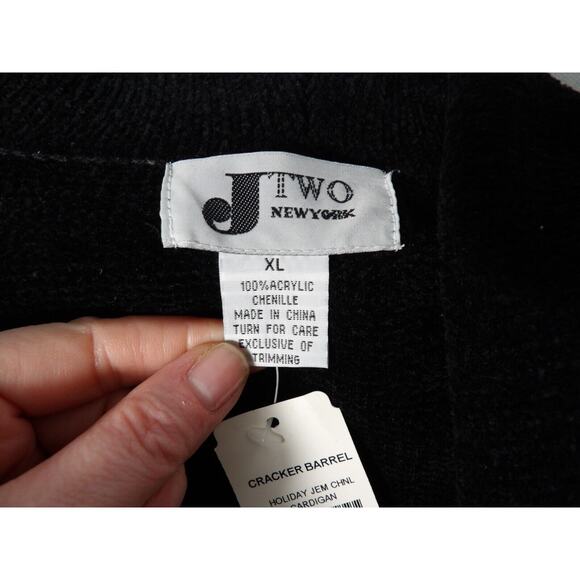 J Two New York Cardigan Sweater Chenille Sweater XL Black Beaded Artsy NWT Matur - Picture 4 of 16